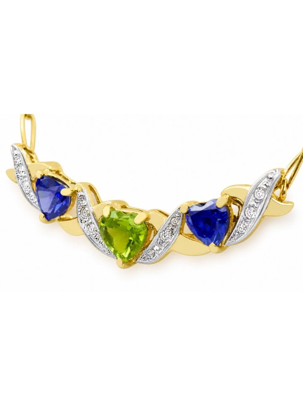Genuine 0.96 Peridot, Tanzanite & Diamond Heart Necklace 10k SOLID Gold - Picture 2 of 7
